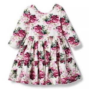 Brand New Janie & Jack Toddler Girl Pink & White Floral 3/4 Sleeve Dress, 3, NWT